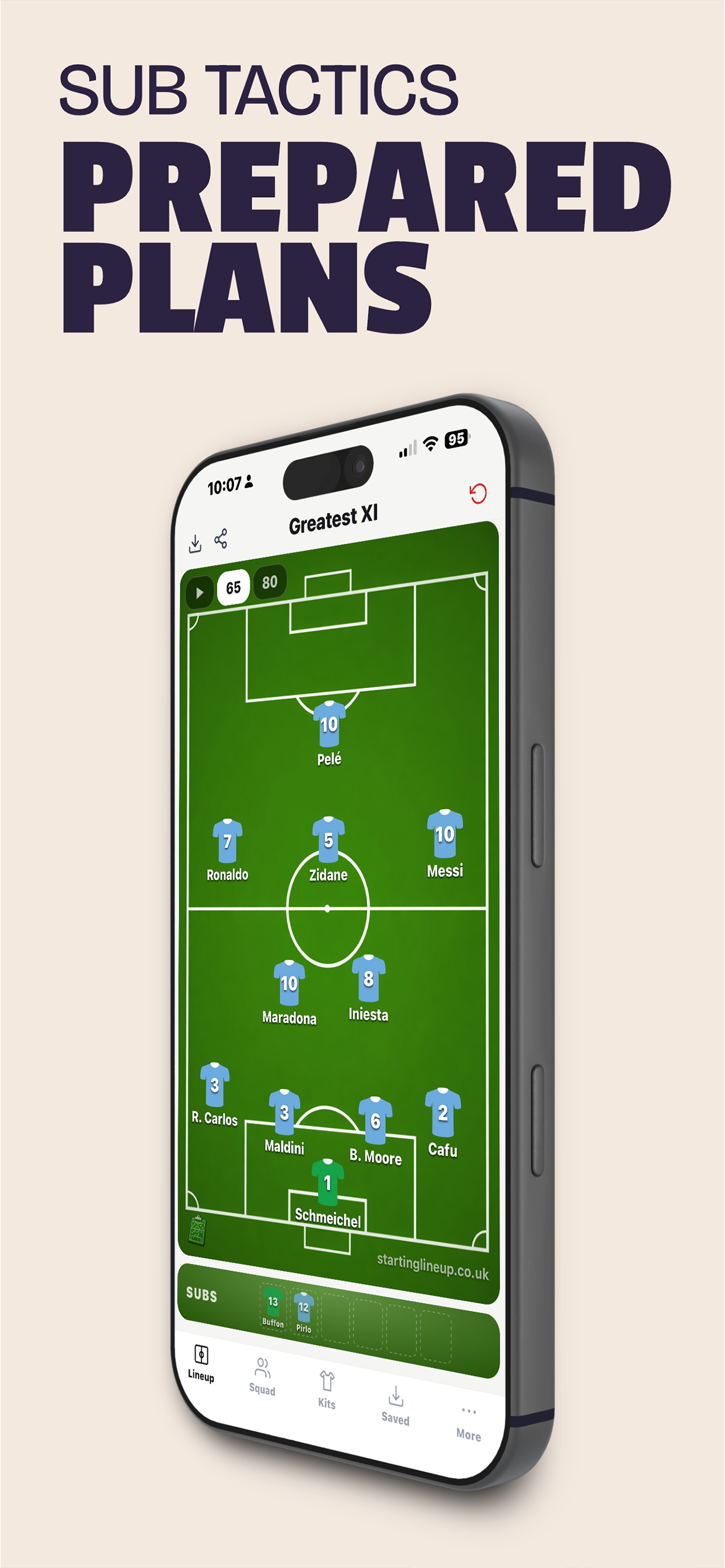 App showing sub plans with tactical formation view